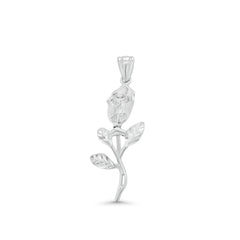 Sterling Silver Rhodium Plated Diamond Cut Rose Stem Pendant