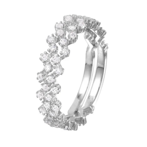 Sterling Silver Rhodium Plated Zig-Zag Stackable CZ Ring, Size 5