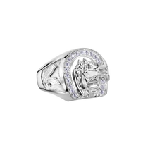 Load image into Gallery viewer, Sterling Silver Rhodium Plated Clear CZ Horse Shoe Men's Ring