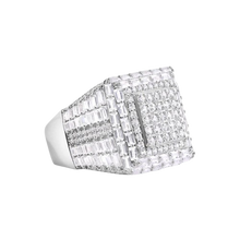 Load image into Gallery viewer, Sterling Silver Rhodium Plated Men&#39;s Square Top Baguette Cut Clear CZ Ring