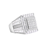 Sterling Silver Rhodium Plated Men's Square Top Baguette Cut Clear CZ Ring