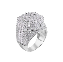 Load image into Gallery viewer, Sterling Silver Rhodium Plated Statement Baguette Clear CZ Studded Octagon Top Ring