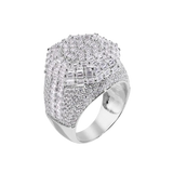 Sterling Silver Rhodium Plated Statement Baguette Clear CZ Studded Octagon Top Ring