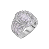 Sterling Silver Rhodium Plated Statement Baguette Clear CZ Oval Top Ring