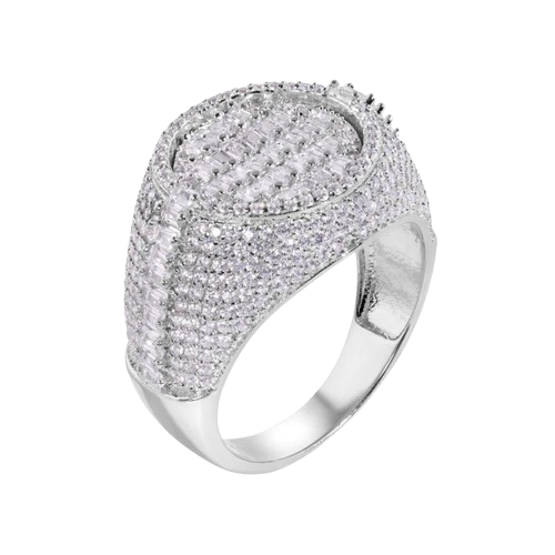 Sterling Silver Rhodium Plated Statement Baguette Clear CZ Round Top Ring