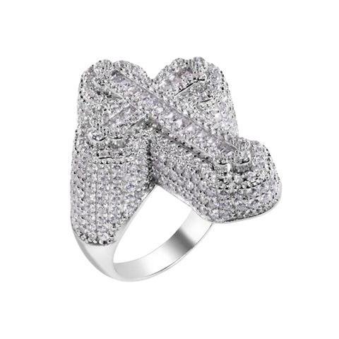 Sterling Silver Rhodium Plated Cross Baguette Clear CZ Studded Top Ring