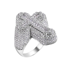 Sterling Silver Rhodium Plated Cross Baguette Clear CZ Studded Top Ring