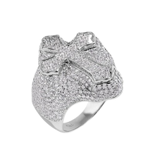 Load image into Gallery viewer, Sterling Silver Rhodium Plated Cross Clear CZ Studded Top Ring