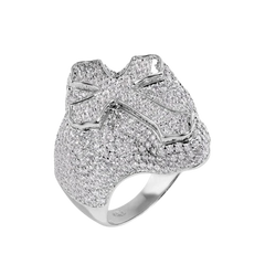 Sterling Silver Rhodium Plated Cross Clear CZ Studded Top Ring