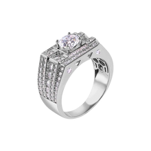 Load image into Gallery viewer, Sterling Silver Rhodium Plated Rectangular Clear CZ Studded Top Ring