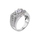 Sterling Silver Rhodium Plated Rectangular Clear CZ Studded Top Ring