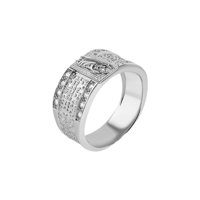 Sterling Silver Rhodium Plated St. Jude Our Lords Prayer Clear CZ Ring