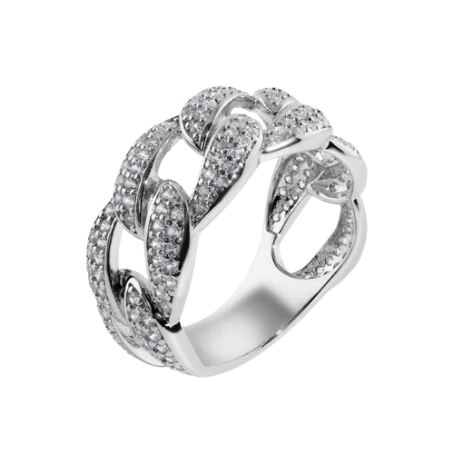 Sterling Silver Rhodium Plated Curb Clear CZ Ring