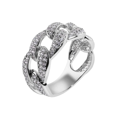 Sterling Silver Rhodium Plated Curb Clear CZ Ring