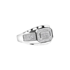 Sterling Silver Rhodium Plated Men's Octagon Top Round Cut Clear CZ Ring