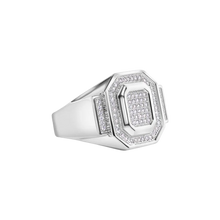 Load image into Gallery viewer, Sterling Silver Rhodium Plated Men&#39;s Embossed Octagon Top Round Cut Clear CZ Ring