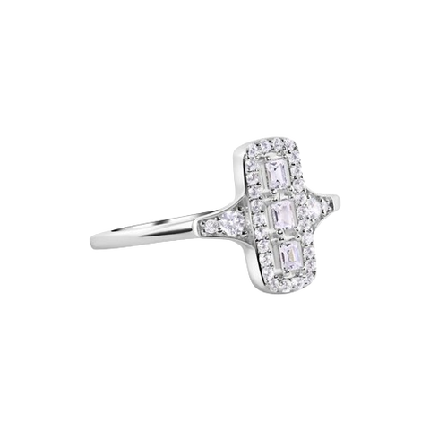 Sterling Silver Rhodium Plated Rectangular Baguette Cut CZ Ring