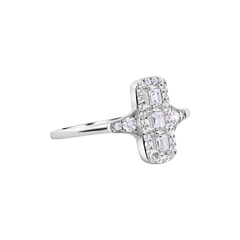 Sterling Silver Rhodium Plated Rectangular Baguette Cut CZ Ring