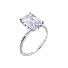 Load image into Gallery viewer, Sterling Silver Rhodium Plated Baguette Center CZ Stone Ring