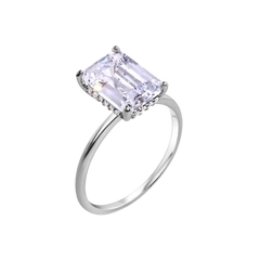 Sterling Silver Rhodium Plated Baguette Center CZ Stone Ring