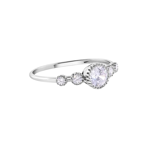 Sterling Silver Rhodium Plated Round Clear CZ Ring