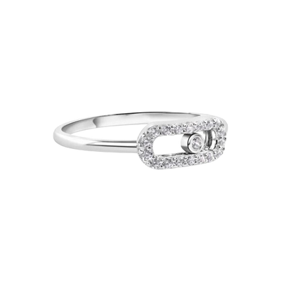 Sterling Silver Rhodium Plated Oval Fidgeting Clear CZ Ring
