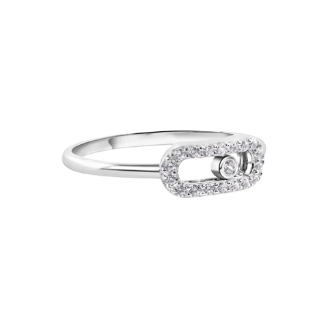 Sterling Silver Rhodium Plated Oval Fidgeting Clear CZ Ring