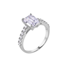 Load image into Gallery viewer, Sterling Silver Rhodium Plated Square Baguette Center CZ Stone Ring