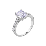 Sterling Silver Rhodium Plated Square Baguette Center CZ Stone Ring