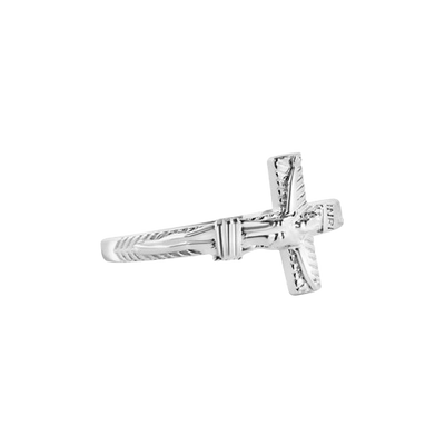 Sterling Silver Rhodium Plated Cross Jesus Christ Ring