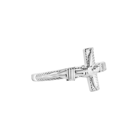 Sterling Silver Rhodium Plated Cross Jesus Christ Ring