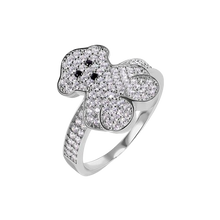 Load image into Gallery viewer, Sterling Silver Rhodium Plated Teddy Bear Round Top Clear CZ Studded Ring