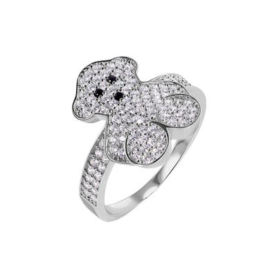 Sterling Silver Rhodium Plated Teddy Bear Round Top Clear CZ Studded Ring