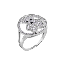 Load image into Gallery viewer, Sterling Silver Rhodium Plated Teddy Bear Clear CZ Studded Ring