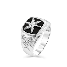 Load image into Gallery viewer, Sterling Silver Rhodium Plated Men&#39;s Cannabis Black Onyx And Clear CZ Ring