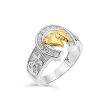 Load image into Gallery viewer, Sterling Silver Two Tone Plated Horseshoe Mariner Cross Clear CZ Ring