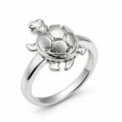Sterling Silver Rhodium Plated Good Luck Turtle Ring