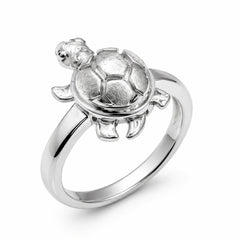 Sterling Silver Rhodium Plated Good Luck Turtle Ring