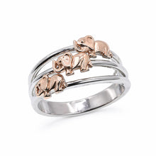 Load image into Gallery viewer, Sterling Silver Two Tone Plated Multi Elephant Ring