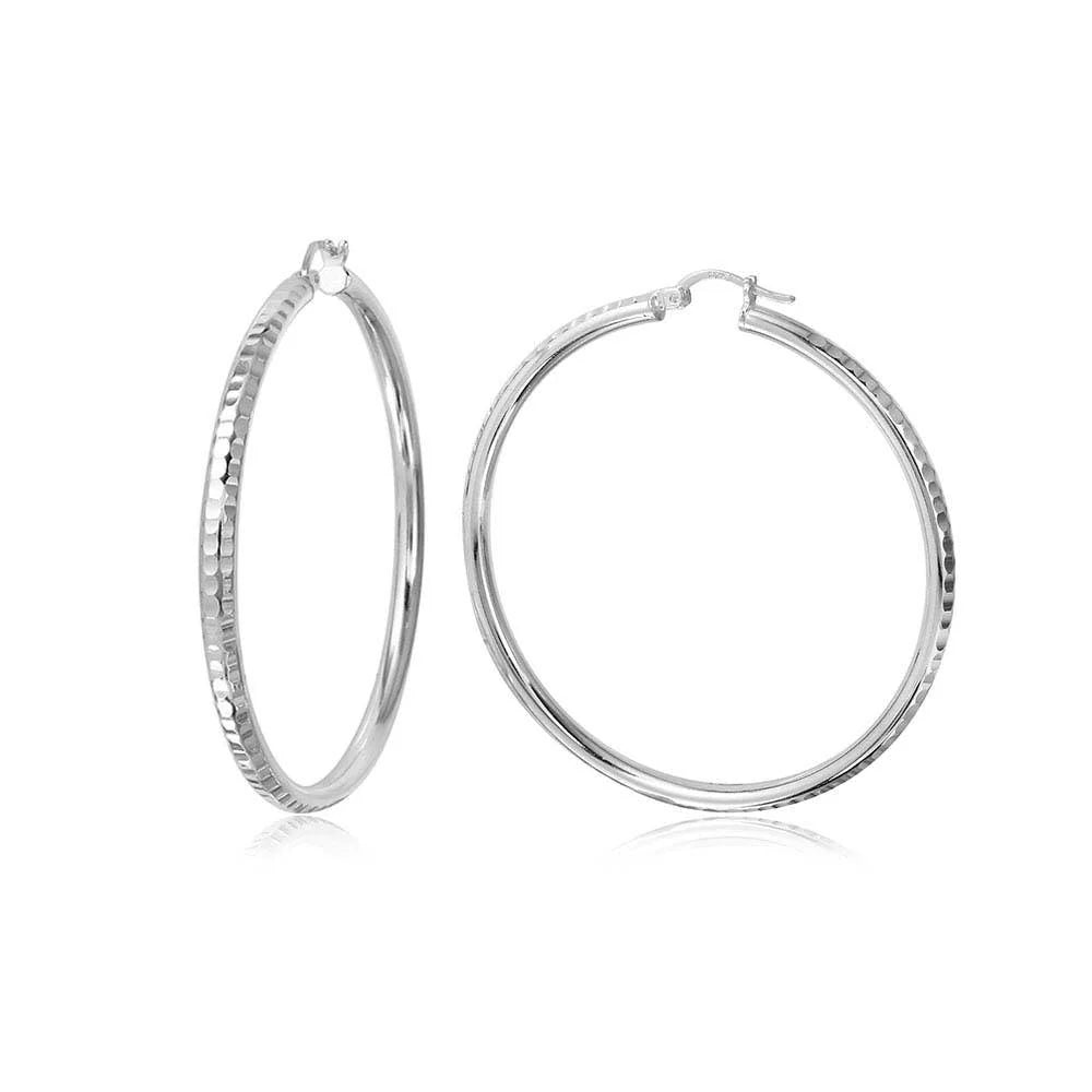 Sterling Silver 3MM Diamond Cut Hoop Earrings, Size 45mm