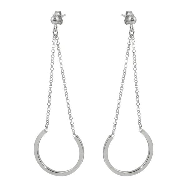 Sterling Silver Rhodium Plated Dangling Horse Shoe Earrings