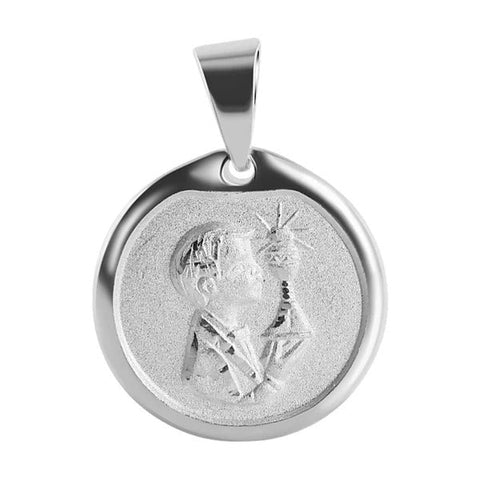 Sterling Silver High Polished DC Communion Medallion Matte Finish for Boy Pendant