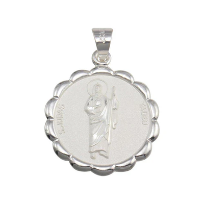 Sterling Silver High Polished Round Flower Edge St. Jude Medallion Pendant