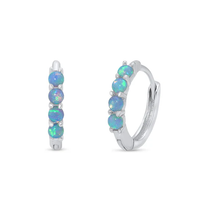 Load image into Gallery viewer, Sterling Silver Rhodium Plated Synthetic Blue Opal Hoop Earring