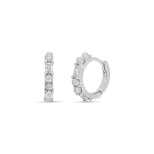 Load image into Gallery viewer, Sterling Silver Rhodium Plated Synthetic Pearl Baguette Clear CZ Hoop Earring