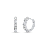 Sterling Silver Rhodium Plated Synthetic Pearl Baguette Clear CZ Hoop Earring