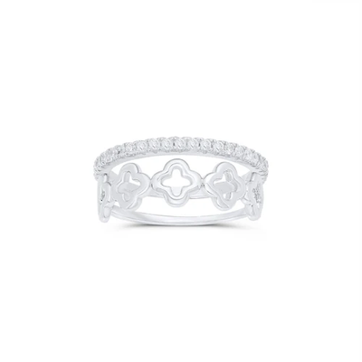 Sterling Silver Rhodium Plated Eternity Clover Plain Clear CZ Ring