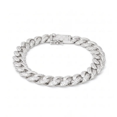 Sterling Silver Rhodium Plated Lab Grown Diamond Miami Cuban Bracelet