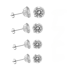 Sterling Silver Rhodium Plated 4mm Round Lab Grown Diamonds Push Back Earring