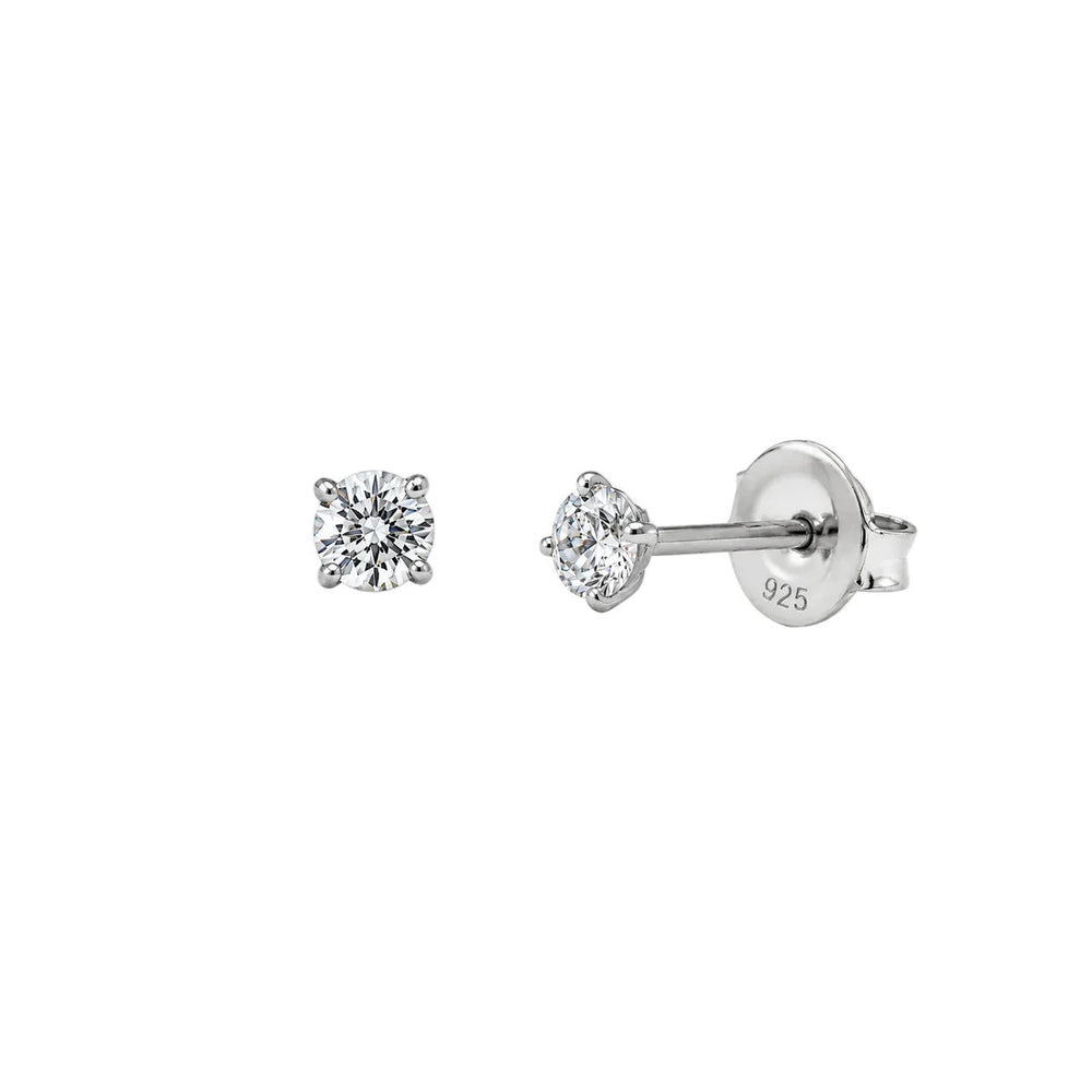 Sterling Silver Rhodium Plated Round Lab Grown Diamonds Martini Setting Push Back Earring